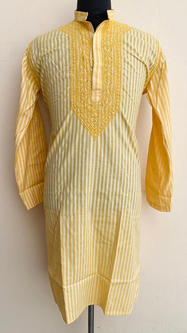 Lucknowi Chikankari Men’s Kurta Yellow Cotton