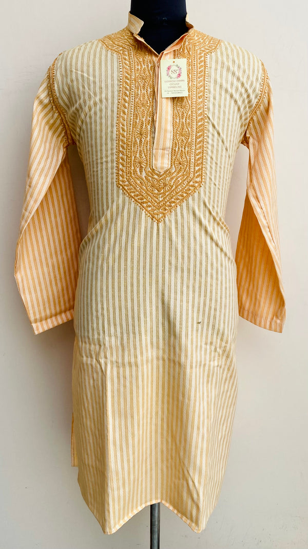 Lucknowi Chikankari Men’s Kurta Peach Cotton