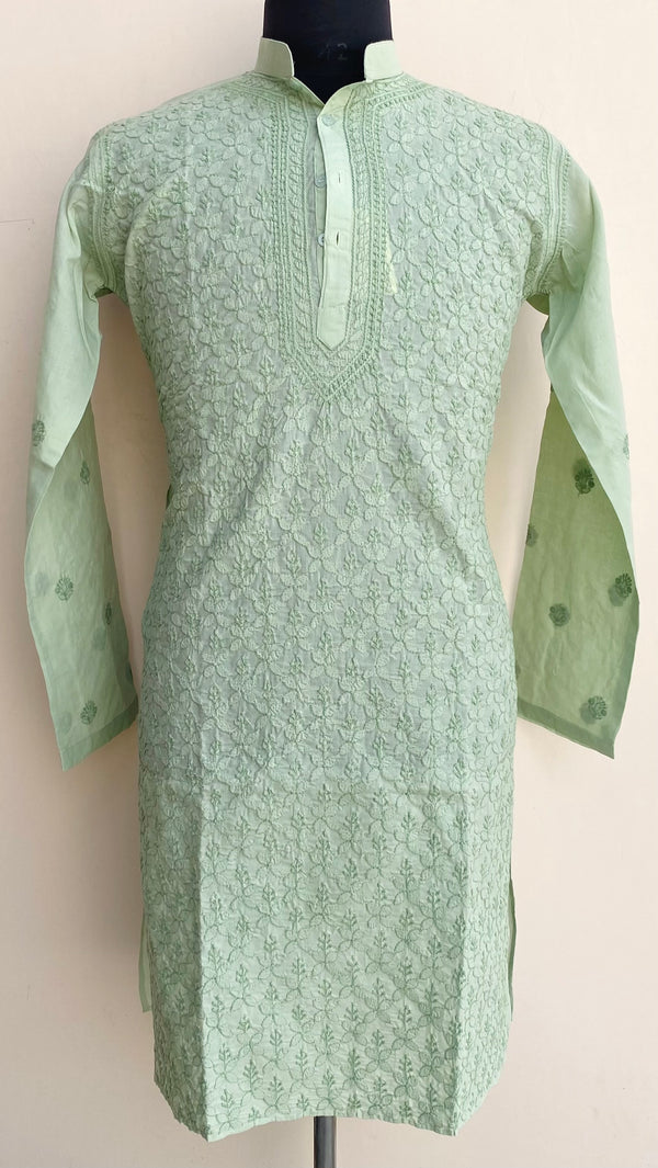 Lucknowi Chikankari Men’s Kurta Green Cotton