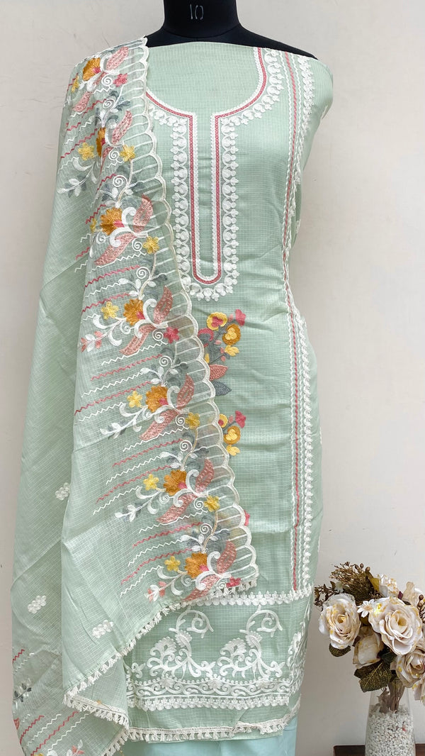 Designer Embroidered Suit Length 3 Piece Sea Green Kota
