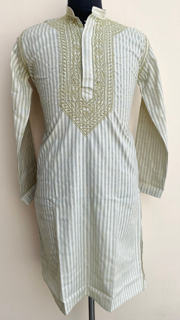 Lucknowi Chikankari Men’s Kurta Green Cotton