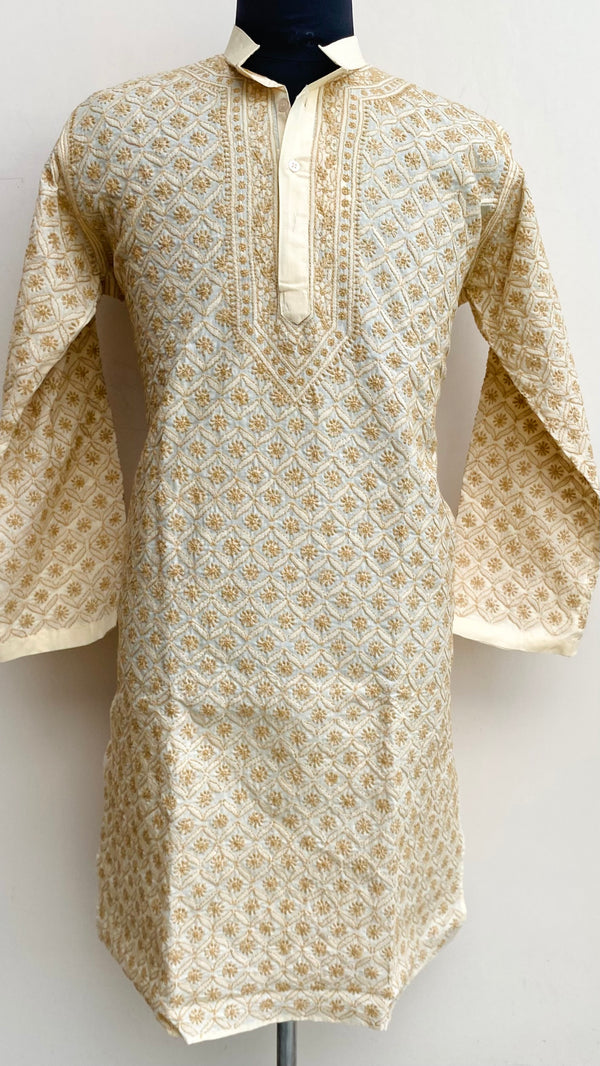 Lucknowi Chikankari Men’s Kurta Beige Cotton
