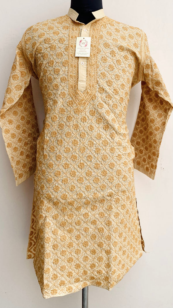 Lucknowi Chikankari Men’s Kurta Beige Cotton