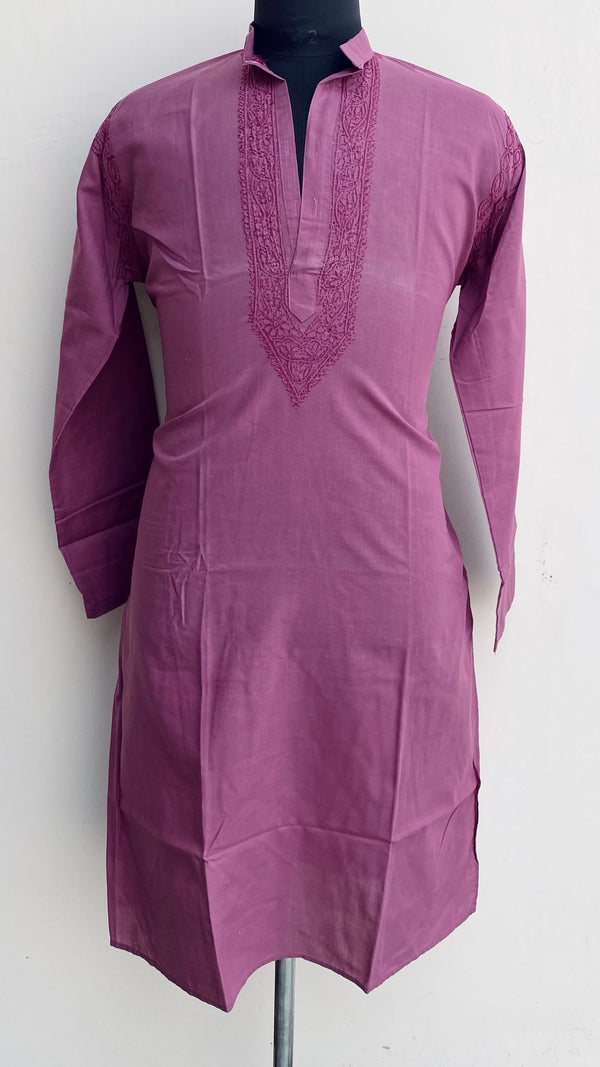 Lucknowi Chikankari Men’s Kurta Purple Cotton