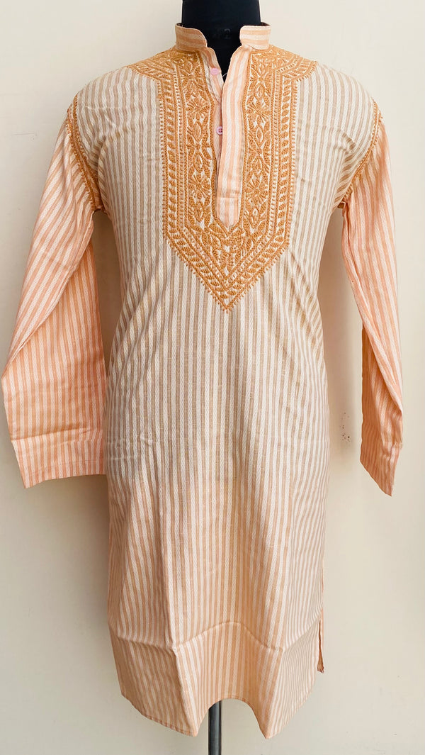 Lucknowi Chikankari Men’s Kurta Peach Cotton