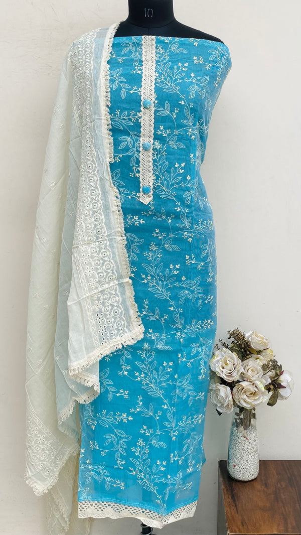 Designer Embroidered Suit Length 3 Piece Blue Kota
