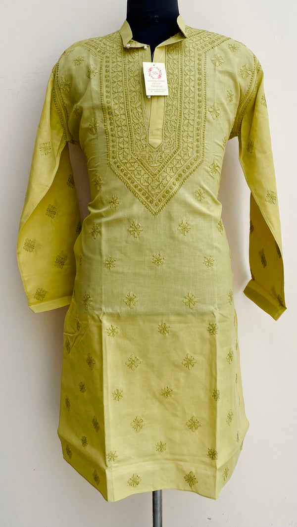 Lucknowi Chikankari Men’s Kurta Mehndi Green Cotton
