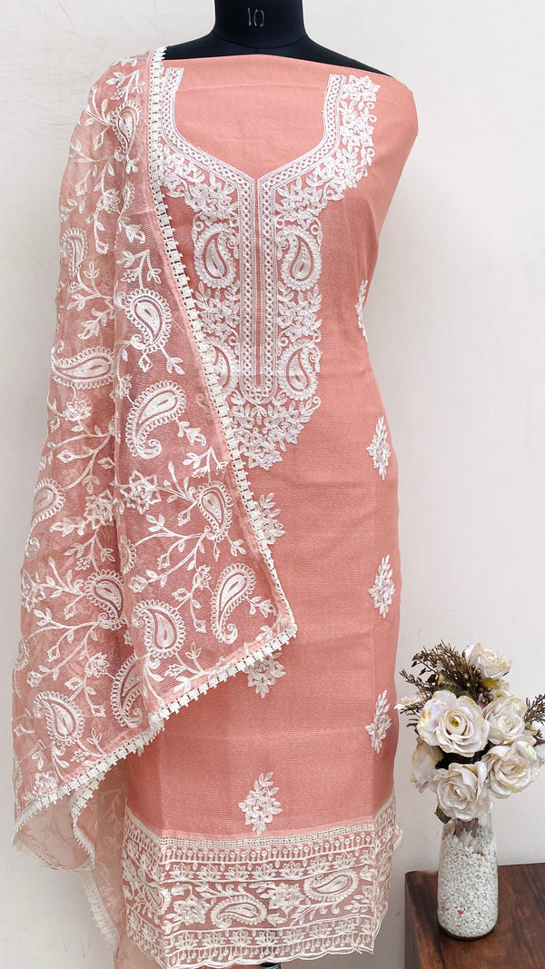 Designer Embroidered Suit Length 3 Piece Peach Kota