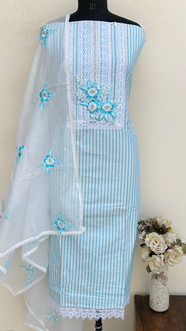 Designer Embroidered Suit Length 3 Piece White Linen