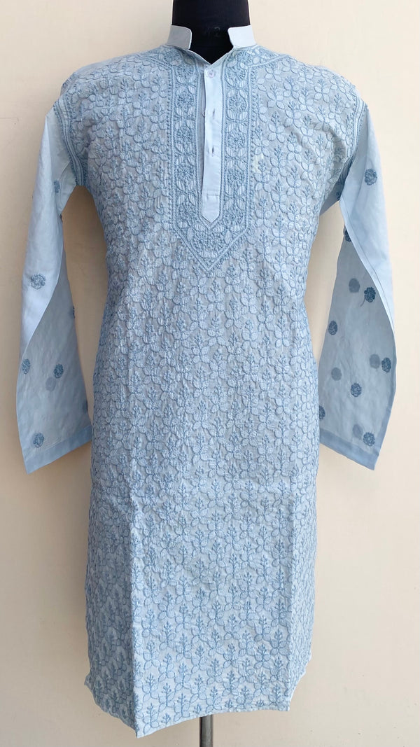 Lucknowi Chikankari Men’s Kurta Blue Cotton
