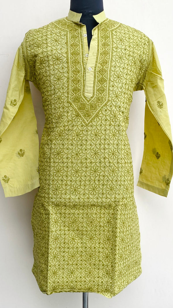 Lucknowi Chikankari Men’s Kurta Green Cotton