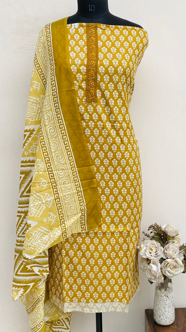 Designer Embroidered Suit Length 3 Piece Mustard Mal Cotton
