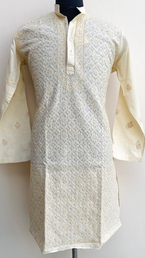 Lucknowi Chikankari Men’s Kurta Beige Cotton