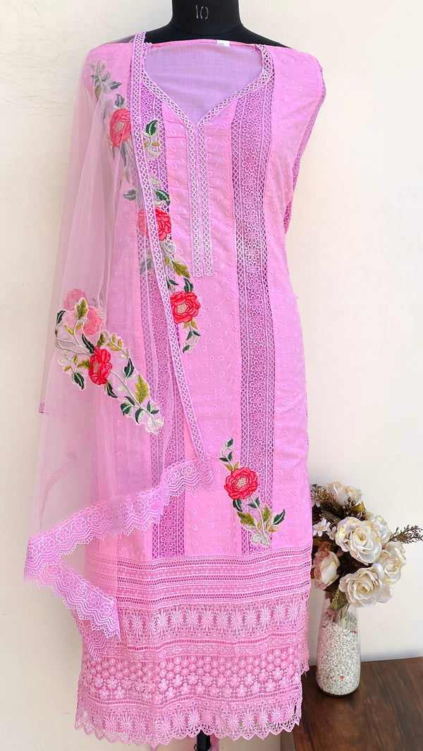 Designer Embroidered Suit Length 3 Piece Pink Mal Cotton