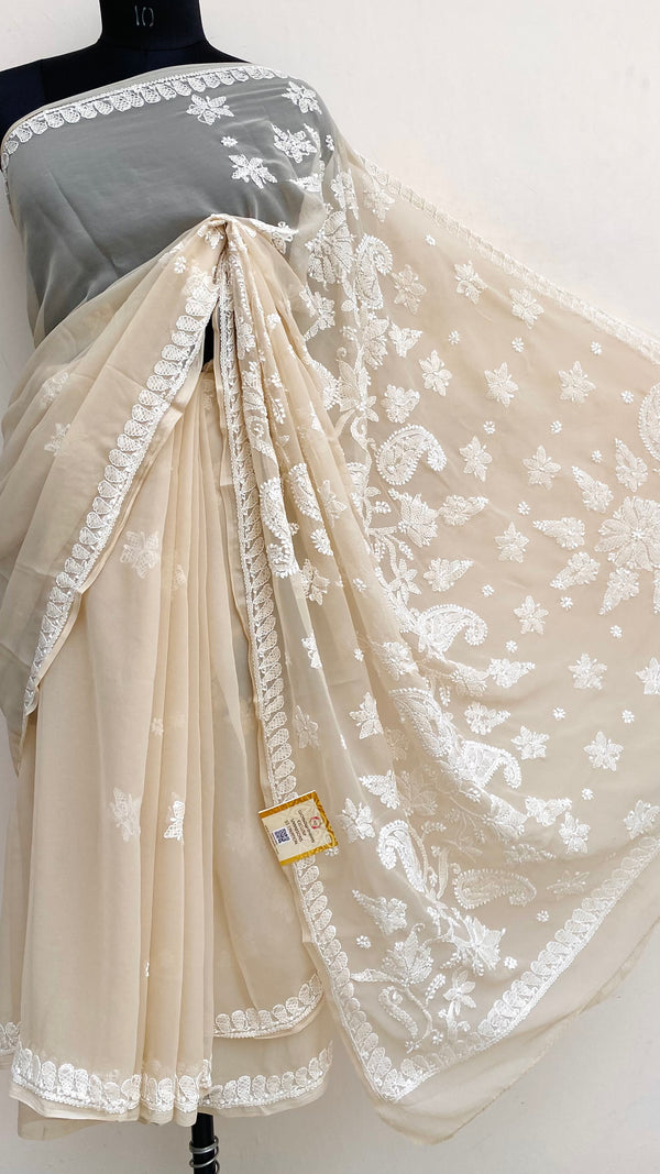 Lucknowi Chikankari Saree Beige Georgette