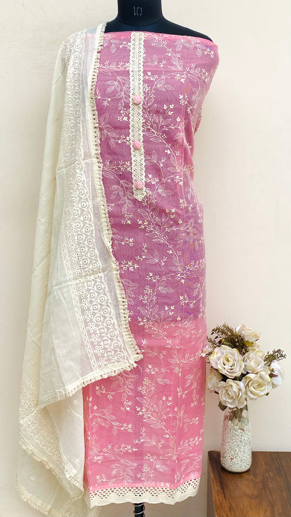 Designer Embroidered Suit Length 3 Piece Pink Kota