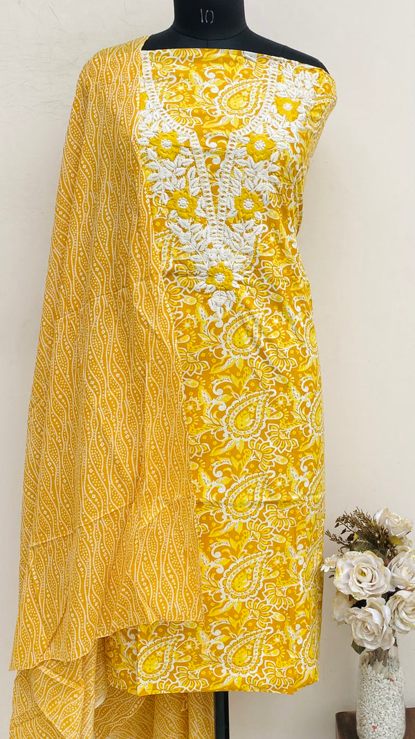 Designer Embroidered Suit Length 3 Piece Mustard Mal Cotton