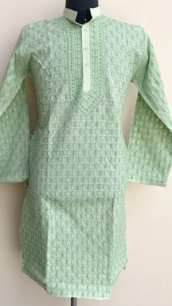 Lucknowi Chikankari Men’s Kurta Green Cotton