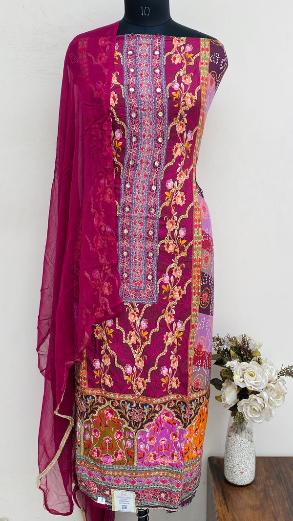 Designer Embroidered Suit Length 3 Piece Pink Muslin Cotton With Sequence Work