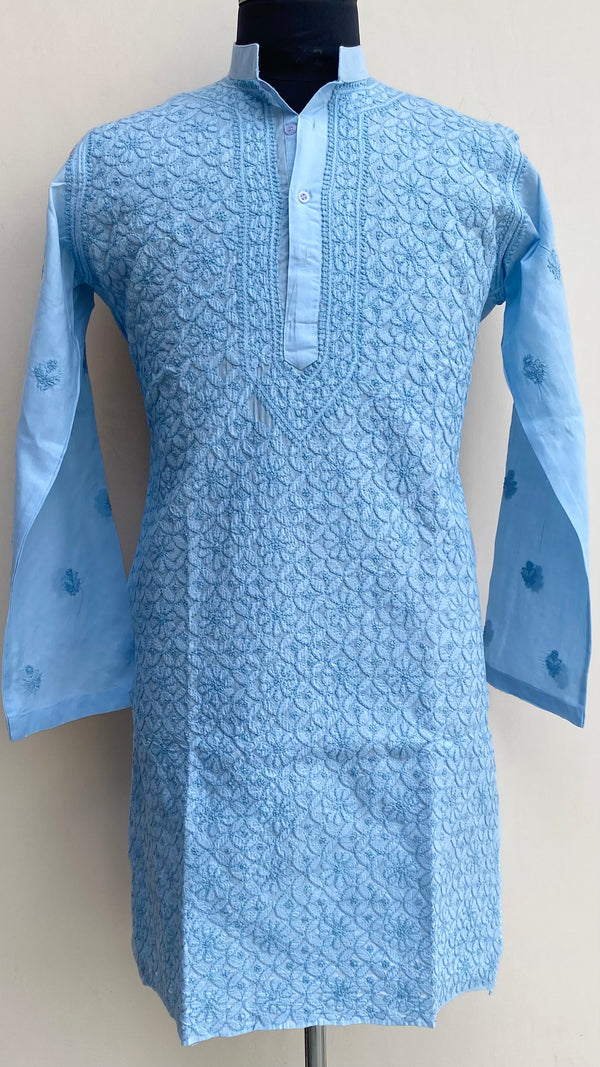Lucknowi Chikankari Men’s Kurta Blue Cotton