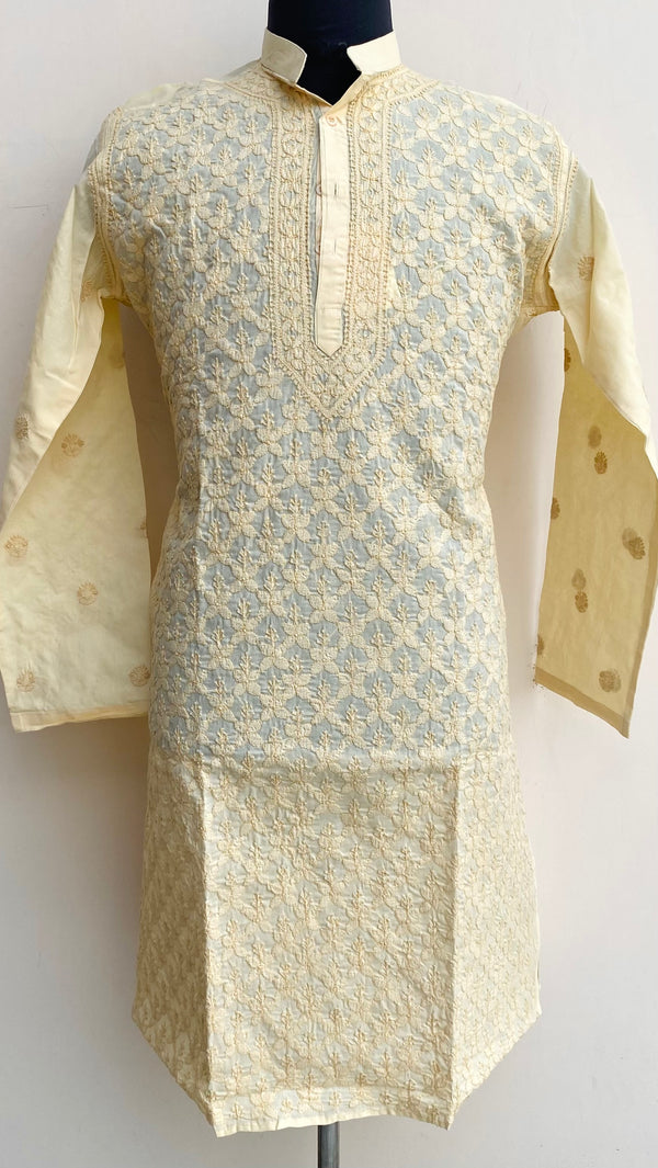 Lucknowi Chikankari Men’s Kurta Beige Cotton