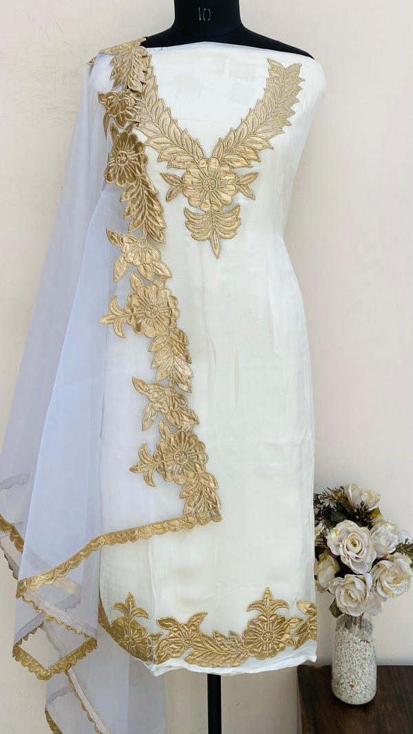 Designer Embroidered Suit Length 3 Piece Off White Organza