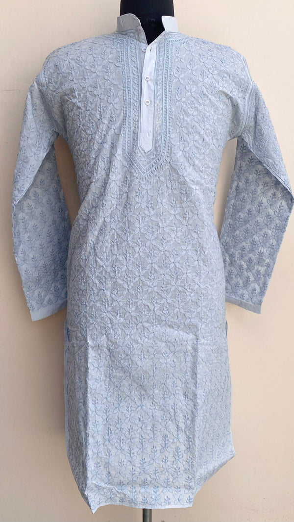 Lucknowi Chikankari Men’s Kurta Blue Cotton