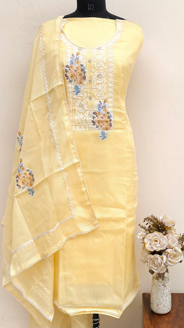 Designer Embroidered Suit Length 3 Piece Yellow Kota