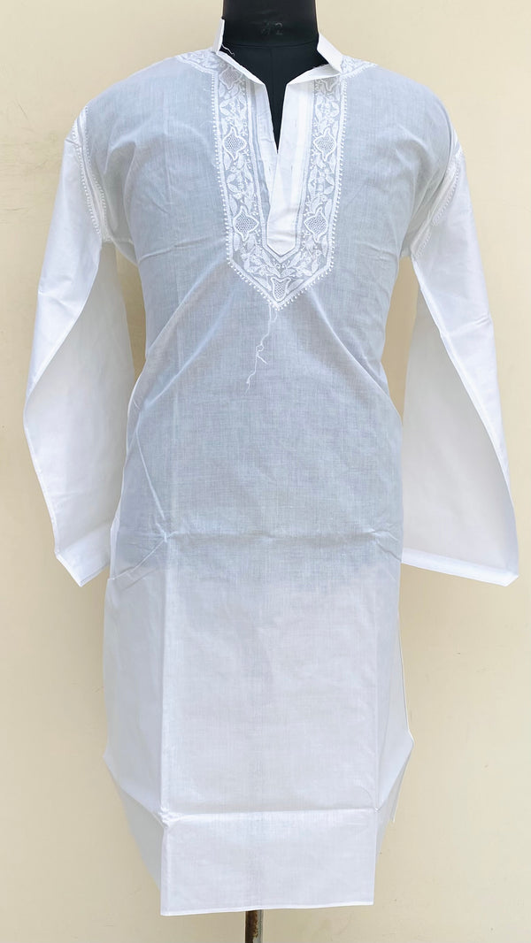 Lucknowi Chikankari Men’s Kurta White Cotton With Jaali Work
