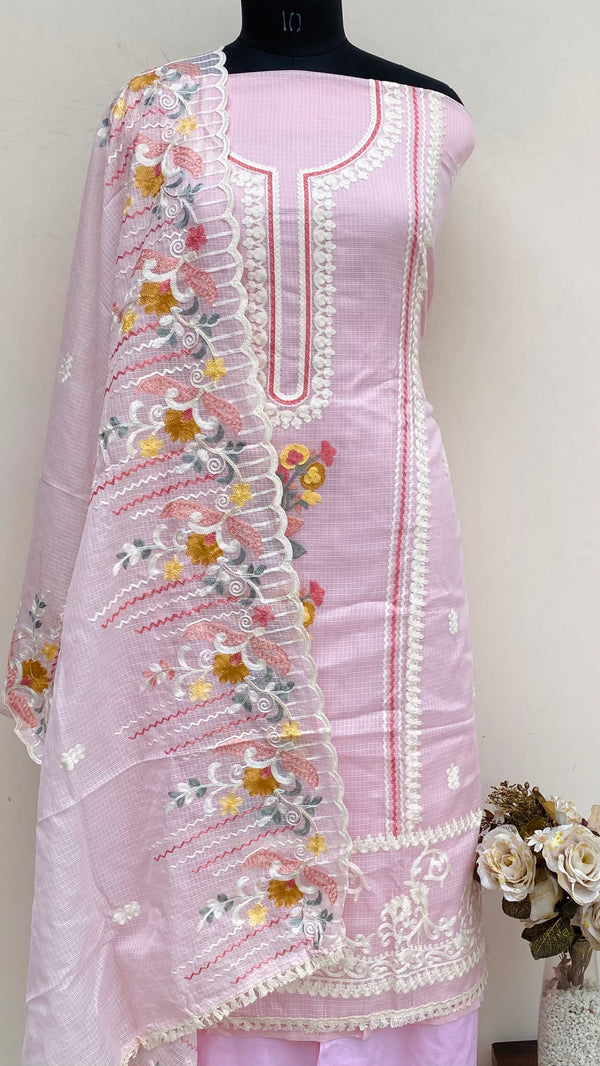 Designer Embroidered Suit Length 3 Piece Pink Kota