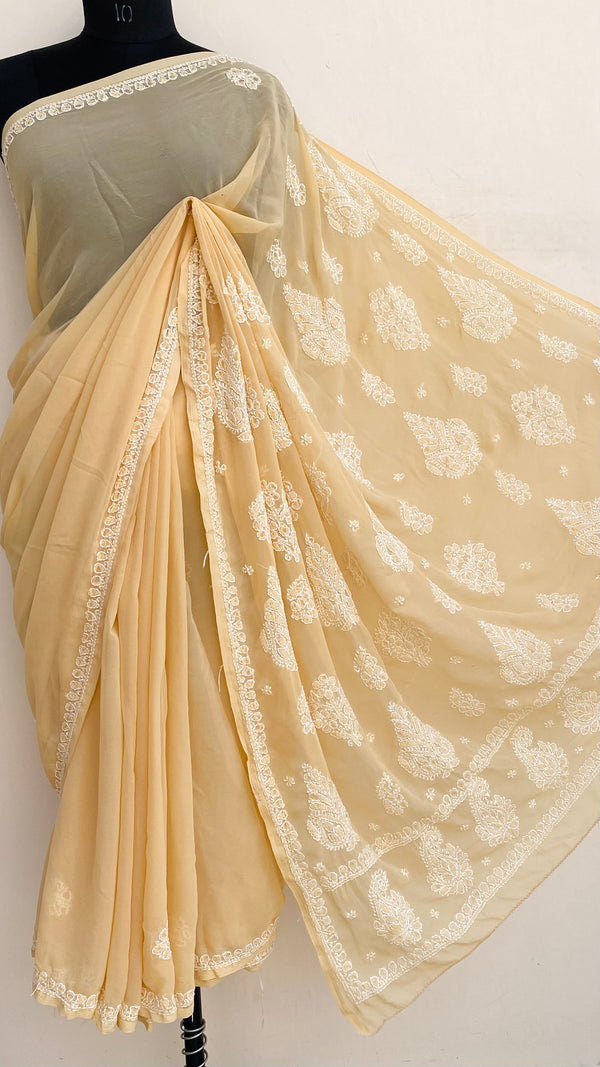 Lucknowi Chikankari Saree Beige Georgette
