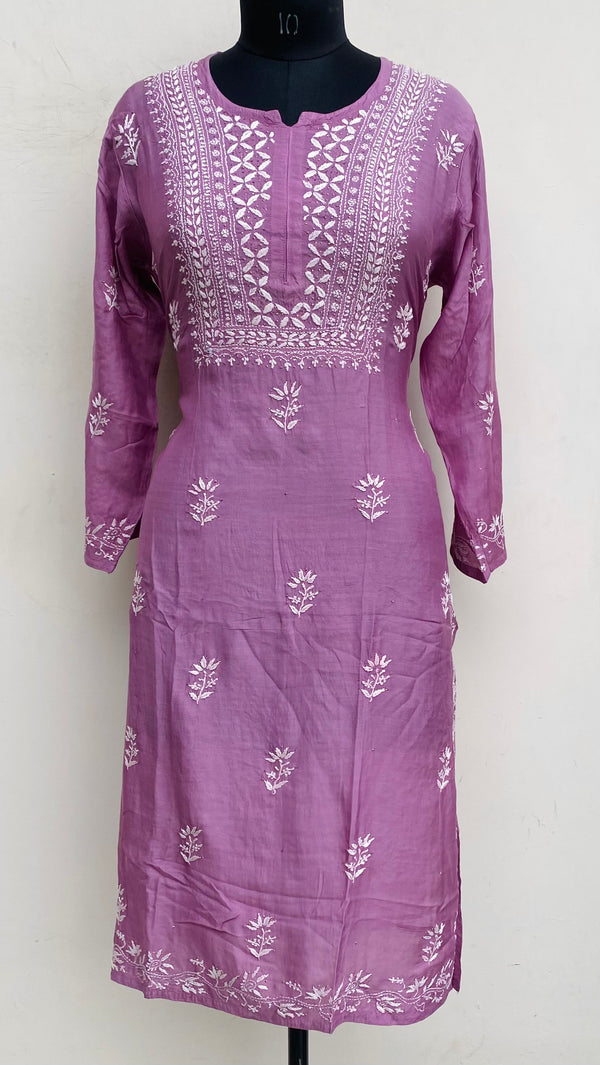 Lucknowi Chikankari Kurti Onion Pink Muslin Cotton With Mukaish Work