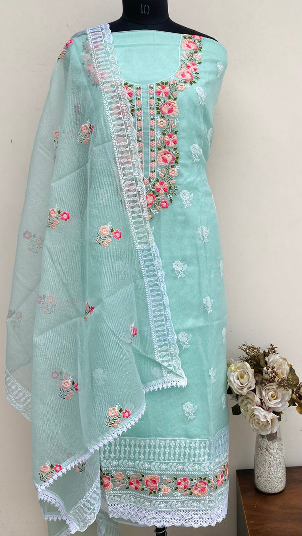 Designer Embroidered Suit Length 3 Piece Sea Green Kota