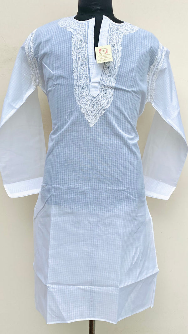 Lucknowi Chikankari Men’s Kurta White Cotton With Jaali Work