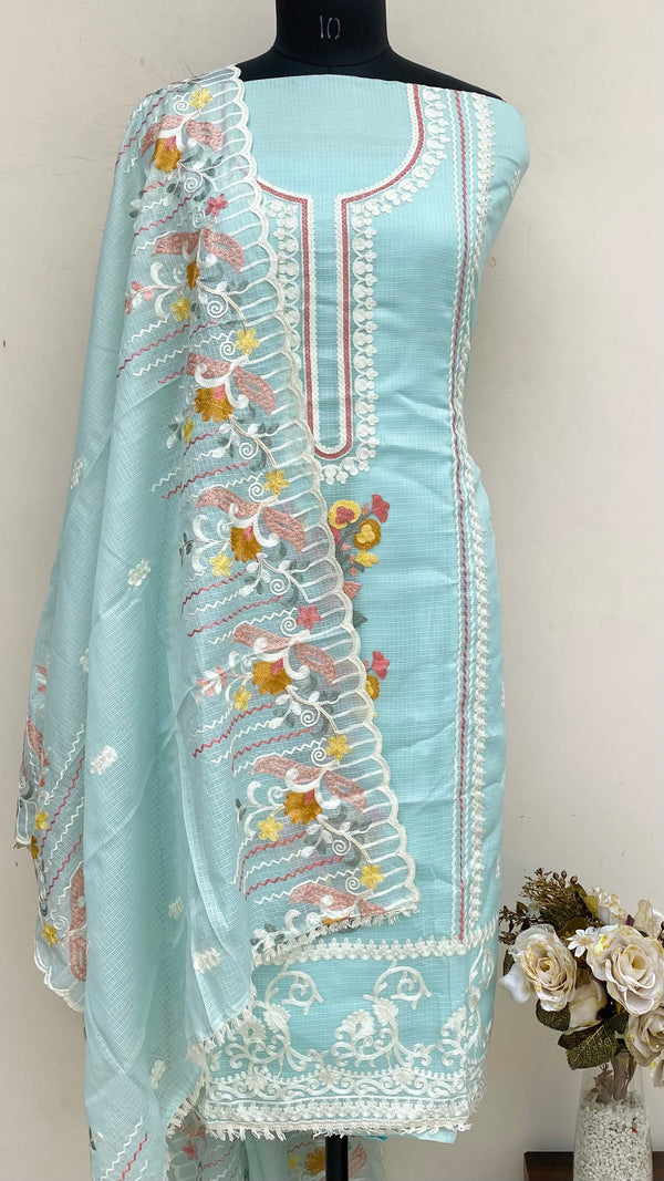 Designer Embroidered Suit Length 3 Piece Sea Green Kota