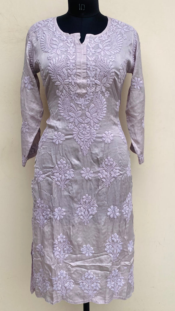 Lucknowi Chikankari Kurti Gray Muslin Cotton With Self 3D Work