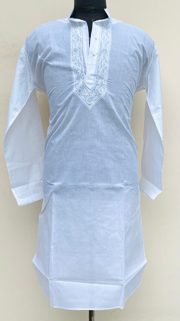Lucknowi Chikankari Men’s Kurta White Cotton With Jaali Work
