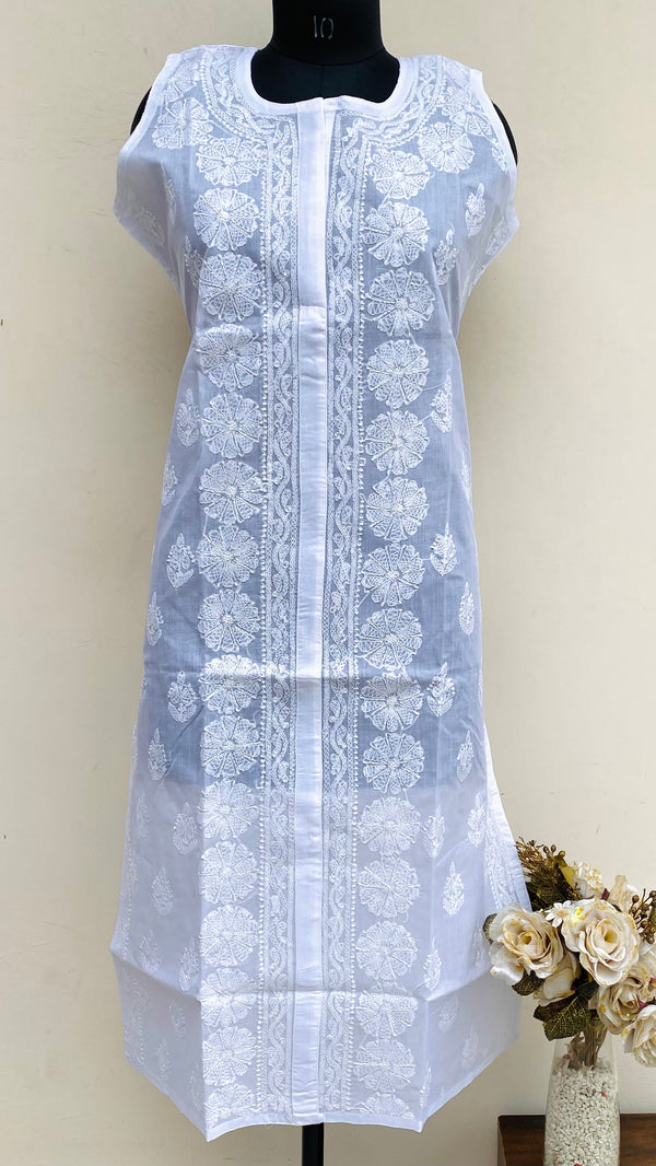 Lucknowi Chikankari Sleeveless Kurti White Cotton
