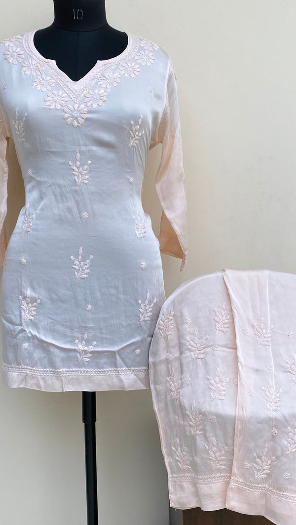 Lucknowi Chikankari Co-ord Set Pink Muslin Cotton With Self Work