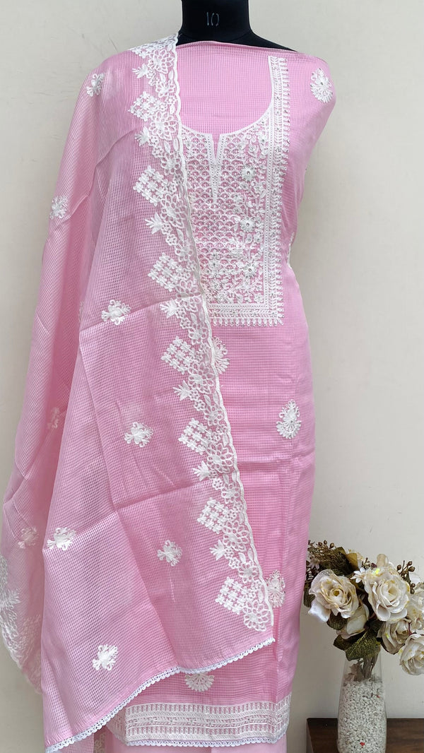 Designer Embroidered Suit Length 3 Piece Pink Kota