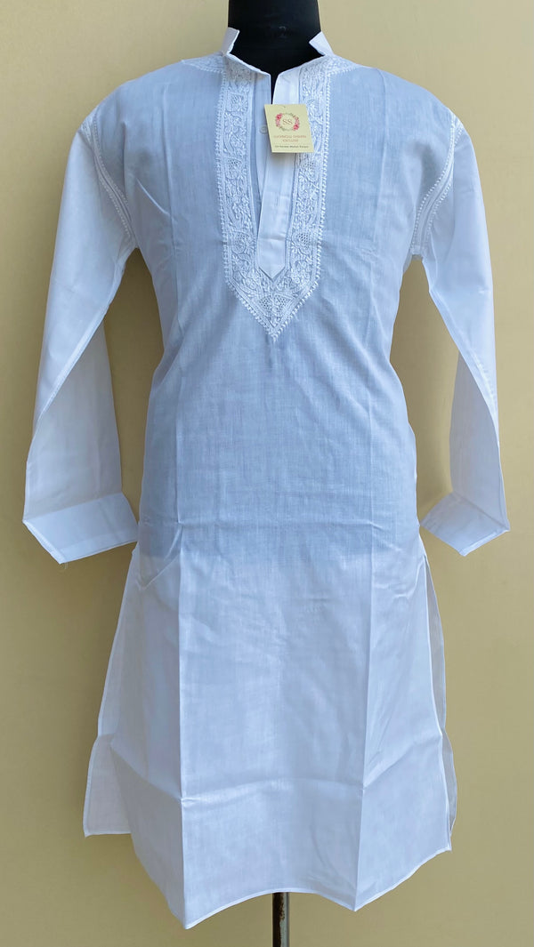 Lucknowi Chikankari Men’s Kurta White Cotton With Jaali Work