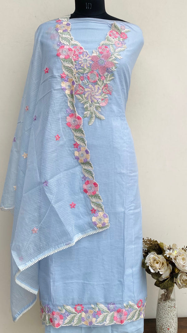 Designer Embroidered Suit Length 3 Piece Powder Blue Kota