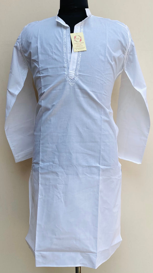 Lucknowi Chikankari Men’s Kurta White Cotton With Jaali Work