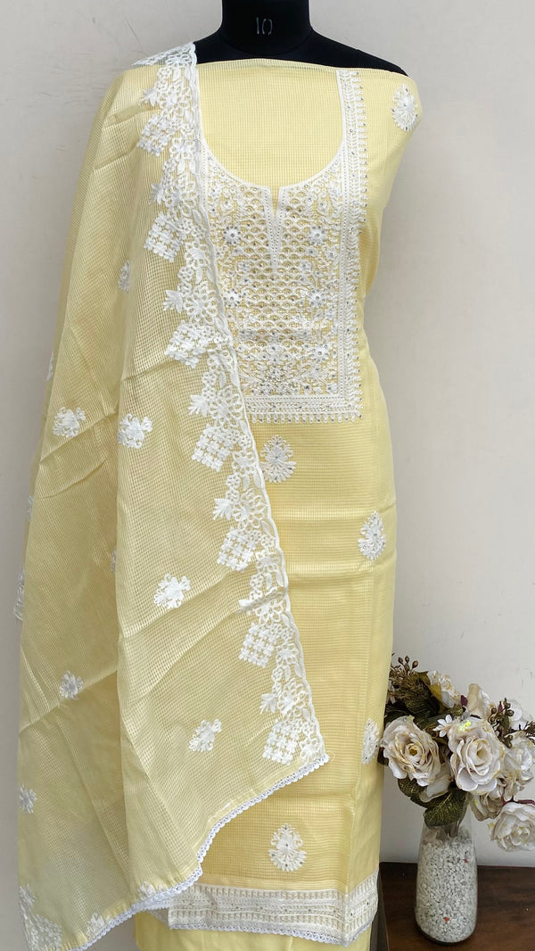 Designer Embroidered Suit Length 3 Piece Yellow Kota