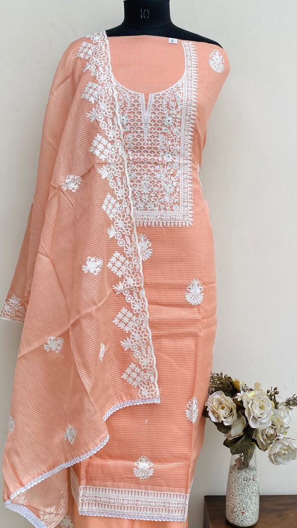 Designer Embroidered Suit Length 3 Piece Peach Kota