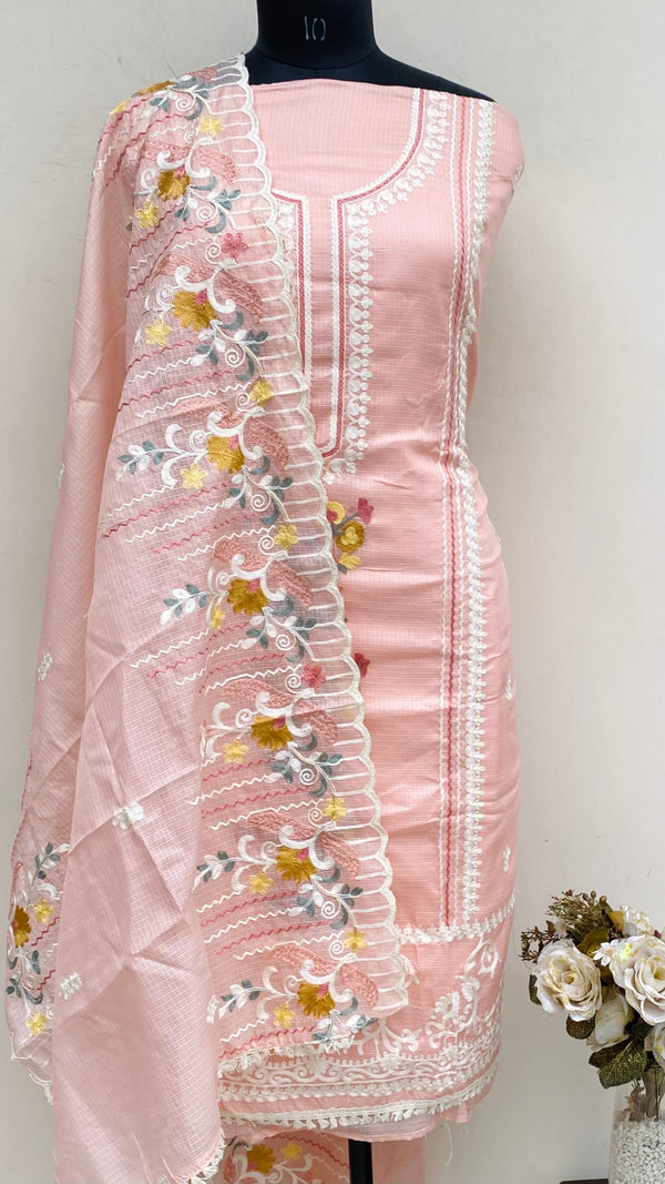 Designer Embroidered Suit Length 3 Piece Pink Kota