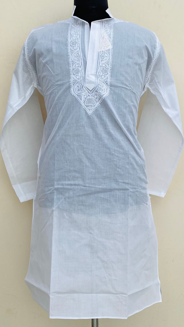 Lucknowi Chikankari Men’s Kurta White Cotton With Jaali Work