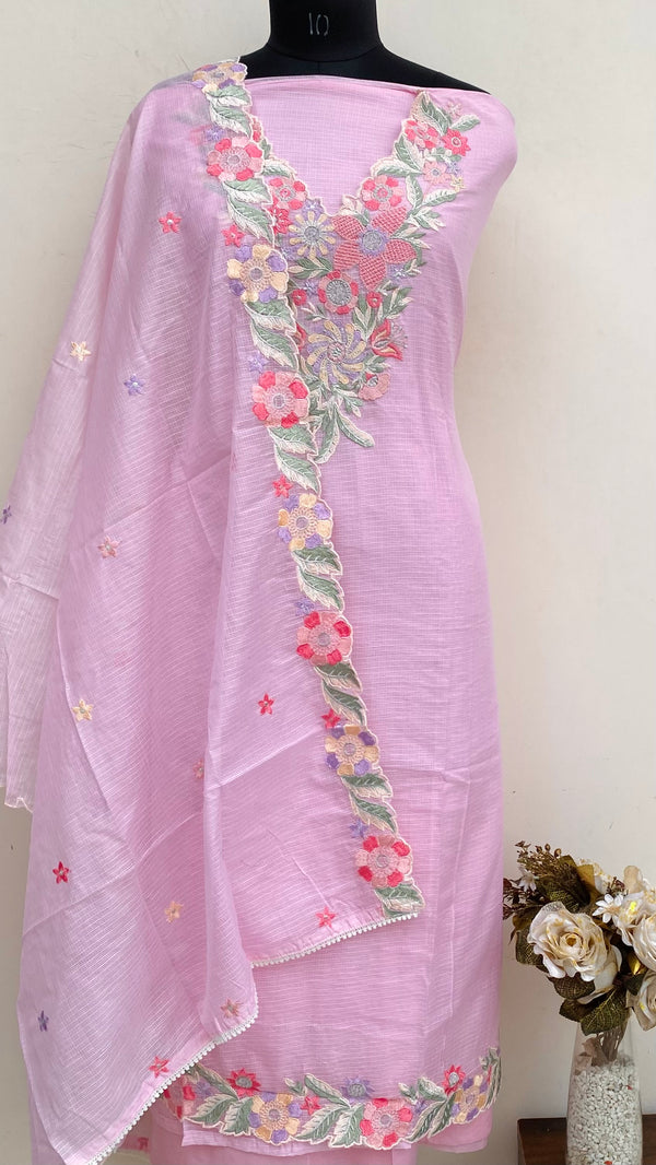 Designer Embroidered Suit Length 3 Piece Pink Kota