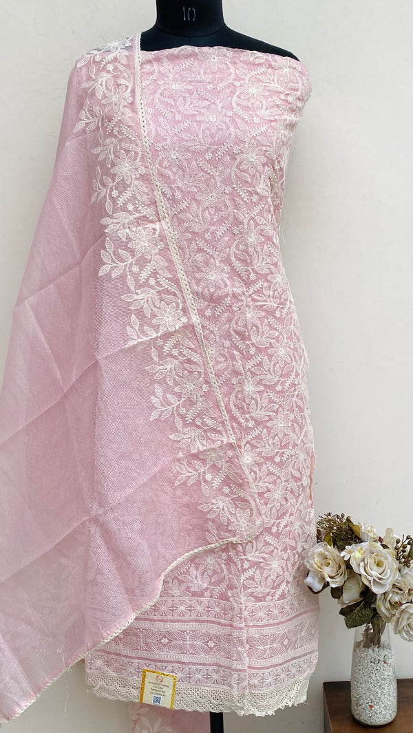 Designer Embroidered Suit Length 3 Piece Pink Kota