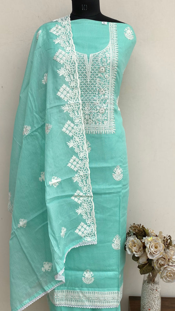 Designer Embroidered Suit Length 3 Piece Sea Green Kota